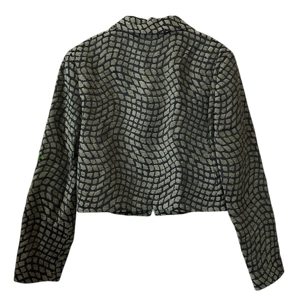 Onna Wear Tapestry Knit Cropped Faux Leather Pull Zip Jacket Taupe Black Size M - Picture 2 of 8
